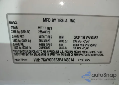 2023 Tesl Model Y Awd Awd/Long Range Dual Motor All-Wheel Drive из США, поврежденный, VIN 7SAYGDEE3PA143014